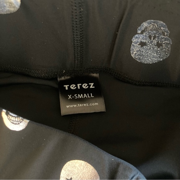 Terez Silver Metallic Skull Print Leggings Black Women’s Size XS - Picture 9 of 9